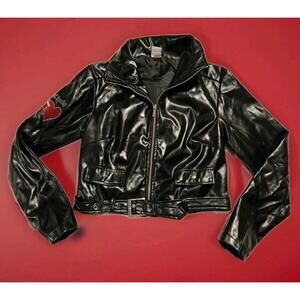 Chucky Tiffany Universal Studios Black Faux Leather Jacket Red Heart Knife Sz S